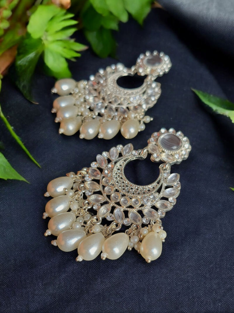 Statement Kundan and Polki earrings with Pearl Danglers.