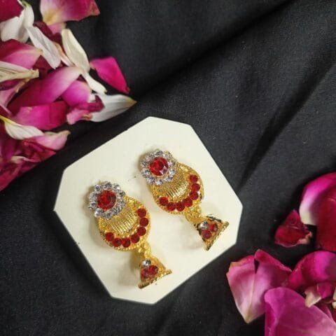 Gold Plated Stone Studded Jhumki Earrings for Girls and Women. (Copy)