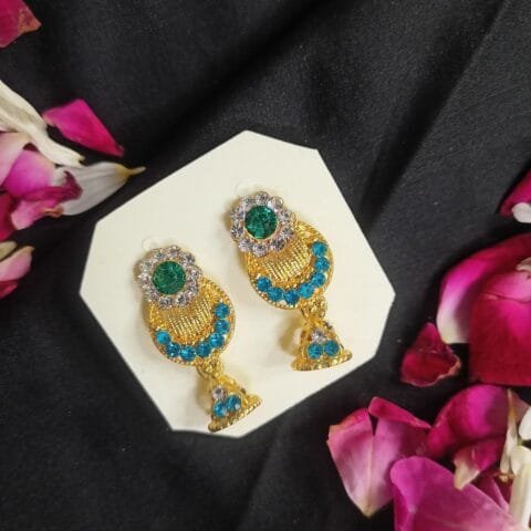 Gold Plated Stone Studded Jhumki Earrings for Girls and Women. (Copy)