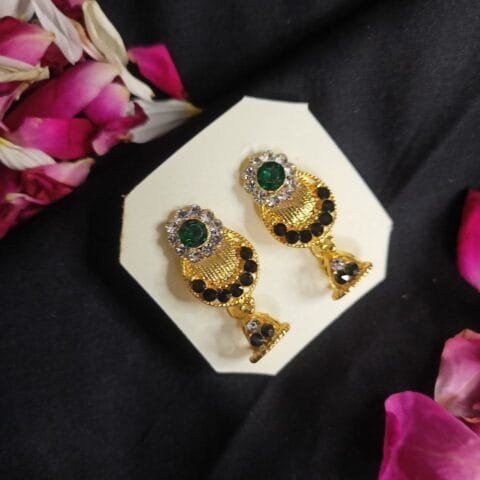 Gold Plated Stone Studded Jhumki Earrings for Girls and Women.