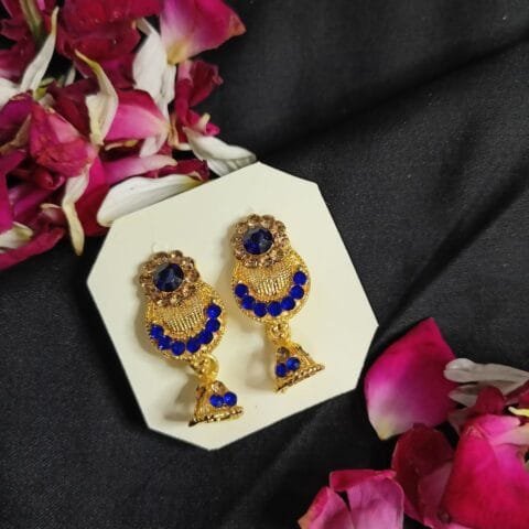 Gold Plated Stone Studded Jhumki Earrings for Girls and Women.